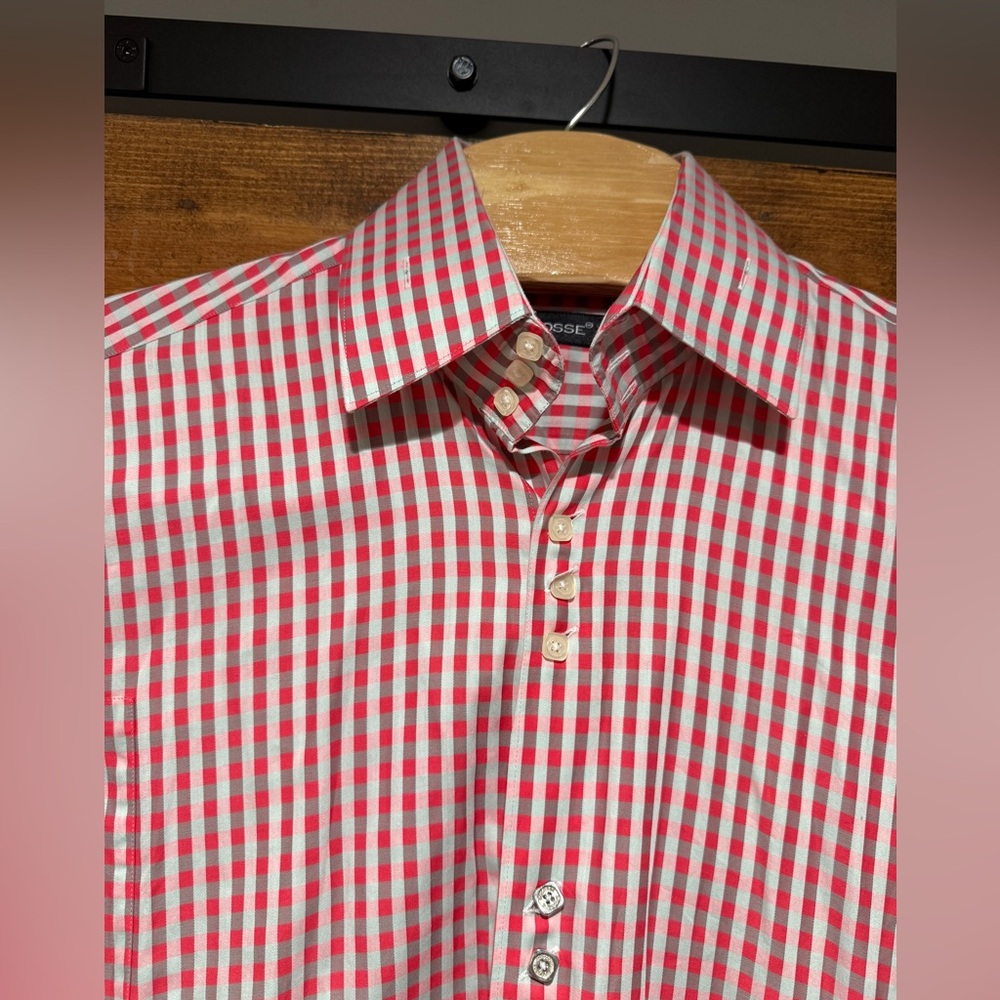 BOGOSSE dress shirt - Size 3 (Medium) Pink Gray Silver‎ Gingham Print - Picture 2 of 11